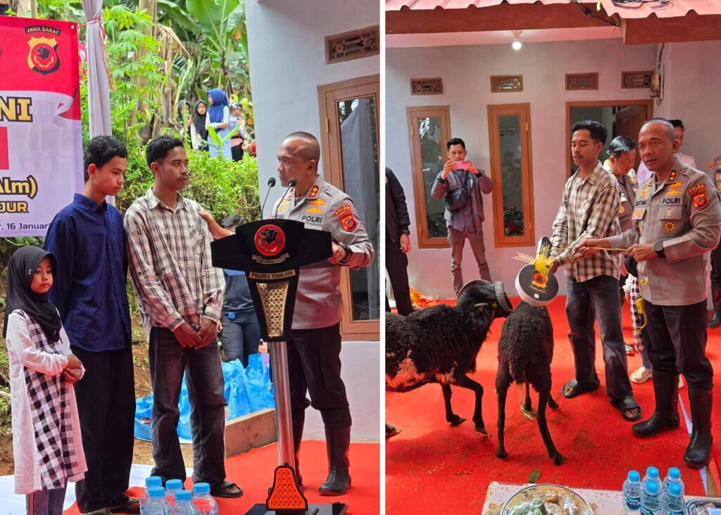 Kapolda Jabar bersama jajaran Polda Jawa Barat dan komunitas sosial menyerahkan rumah layak huni kepada anak yatim piatu di Cianjur