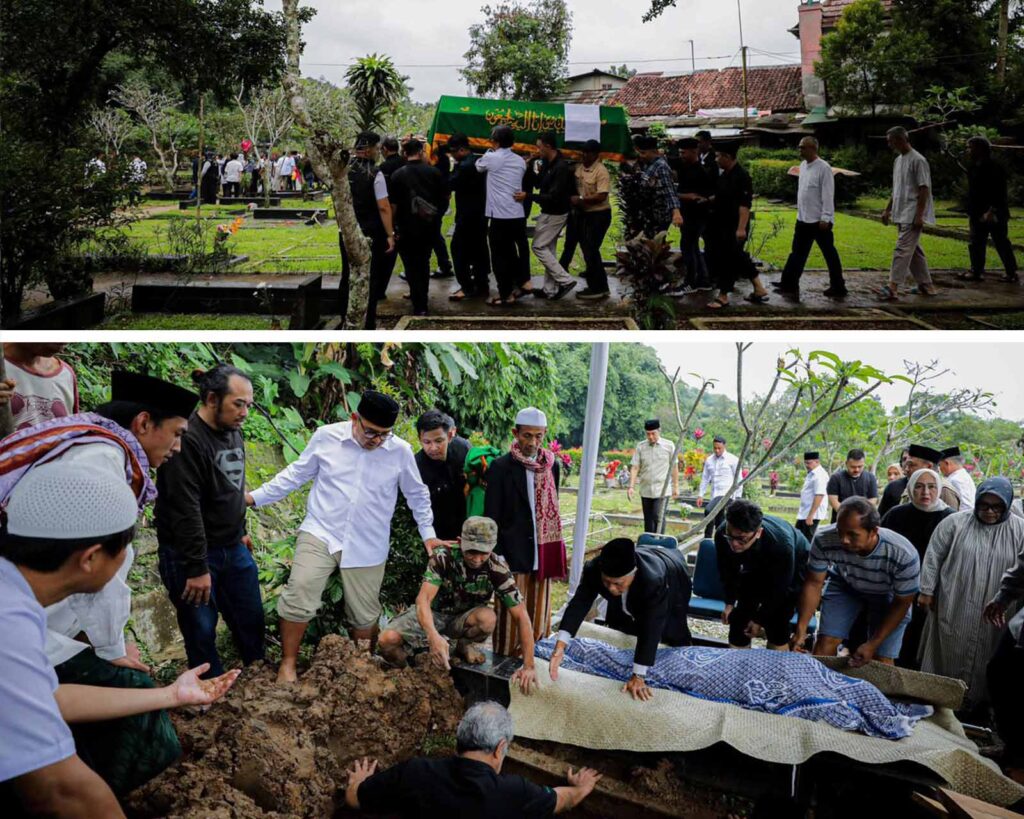 Muhammad Farhan bersama keluarga saat prosesi pemakaman ibunda di TPU Loji Bogor