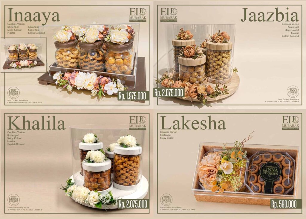 Parcel Linna Cokiees 2026 tipe premium warna hijau elegan dengan 12 varian kue eksklusif untuk bingkisan Idulfitri