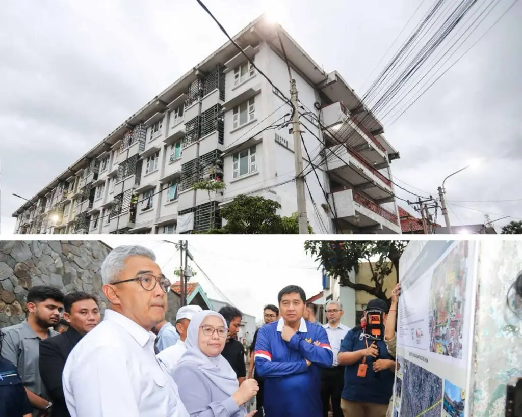 Penampakan fasad gedung hunian vertikal modern di Sadang Serang yang dirancang dengan konsep ramah lingkungan dan ruang terbuka hijau di kawasan Bandung Utara