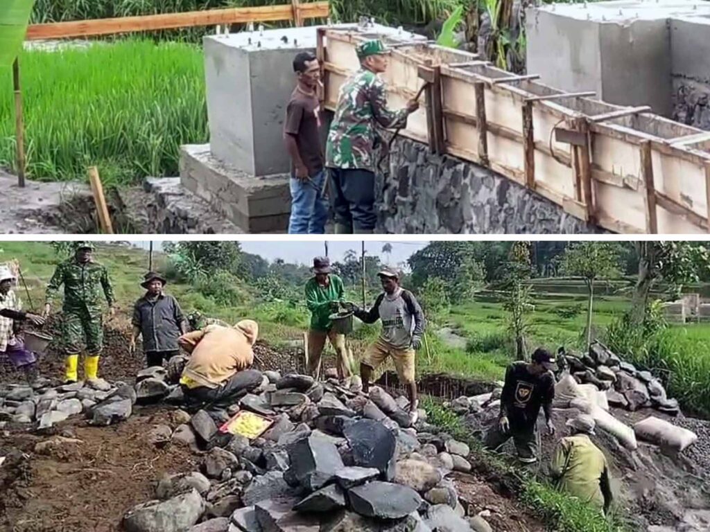 Penampakan lokasi pembangunan Jembatan Gantung Perintis Garuda program unggulan Kasad Jenderal TNI Maruli Simanjuntak yang menghubungkan Desa Sukarame dan Desa Cikitu di Kecamatan Pacet, Kabupaten Bandung