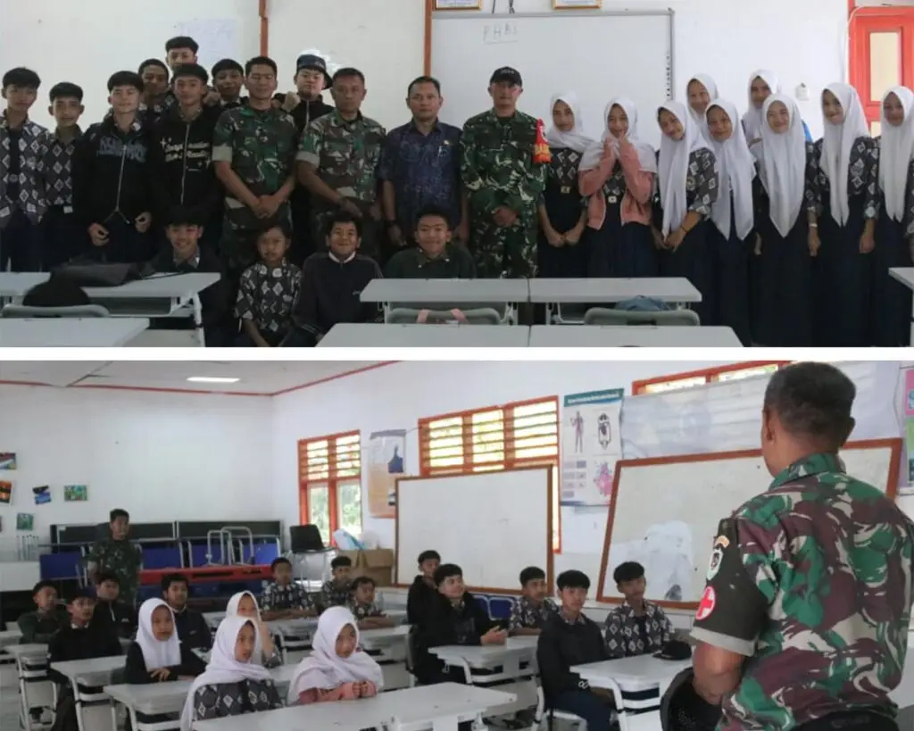 Sinergi Satgas TMMD Ke-127 dan guru SMPN 3 Rancabali dalam kegiatan penyuluhan kesehatan non-fisik di Kecamatan Rancabali
