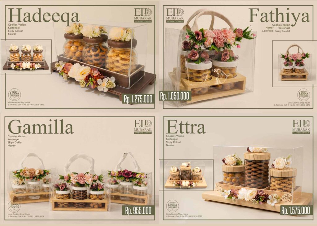 Tampilan parcel Linna Cokiees edisi 2026 desain hijau modern lengkap dengan aneka kue lebaran premium dalam box eksklusif