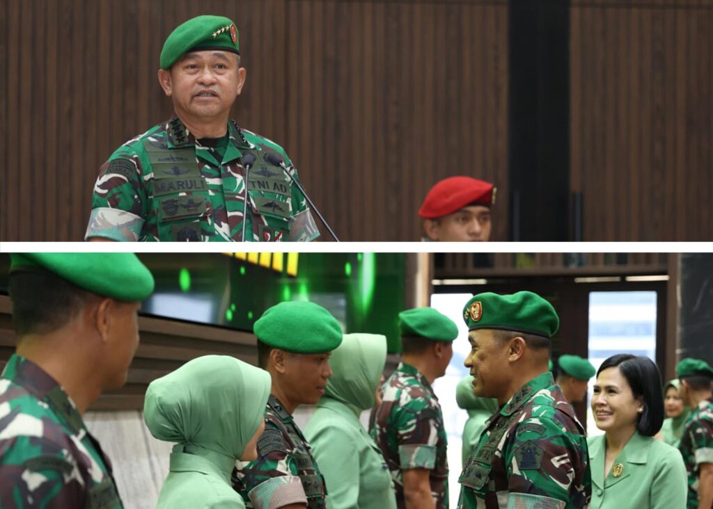 Dankodiklatad Letjen TNI Mohamad Hasan dampingi Kasad Jenderal TNI Maruli Simanjuntak dalam Acara Laporan Korps Kenaikan Pangkat 28 Pati TNI AD di Mabesad