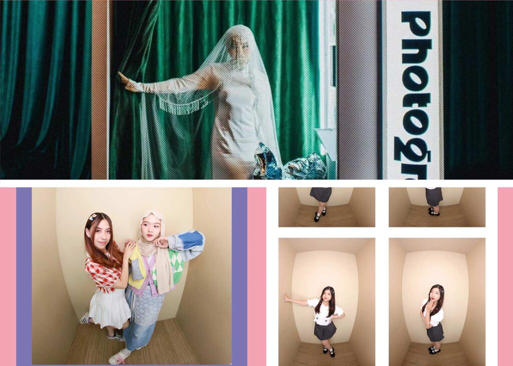 Tampilan interior salah satu studio photo box kekinian di kawasan Braga Bandung, lengkap dengan aksesori lucu dan mesin foto digital yang siap digunakan pengunjung