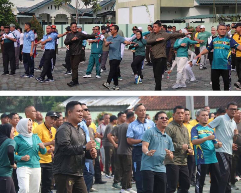 PERERAT SINERGI: Komandan Kodim (Dandim) 0624/Kabupaten Bandung saat memberikan sambutan dalam kegiatan olahraga bersama unsur Forkopimda di Makodim 0624, Jumat (22/5/2026).