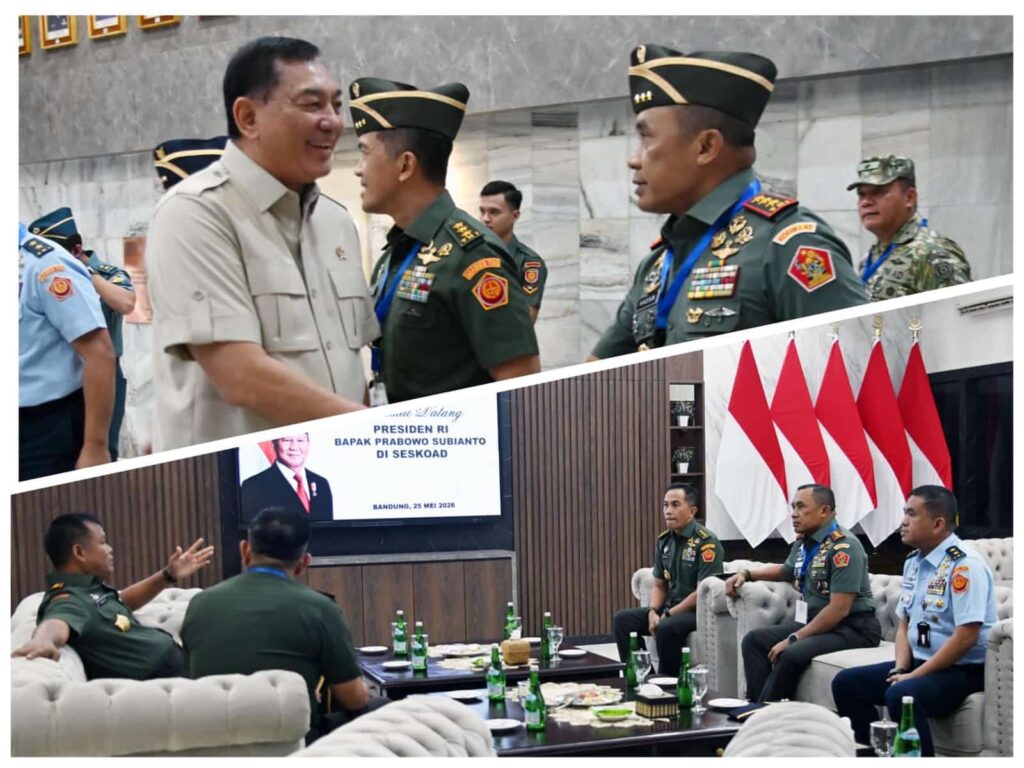 Dankodiklatad Letjen TNI Mohamad Hasan mendampingi Presiden Prabowo di Seskoad Bandung.