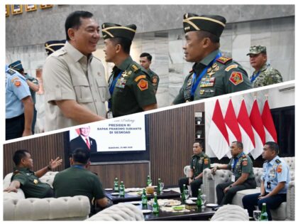 Dankodiklatad Letjen TNI Mohamad Hasan mendampingi Presiden Prabowo di Seskoad Bandung.