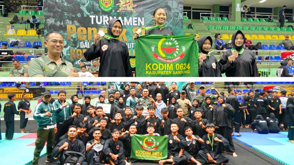 Dandim 0624/Kabupaten Bandung Letkol Kav Samto Betah bersama tim pencak silat peraih Juara Umum II Piala Pangdam III/Siliwangi 2026.