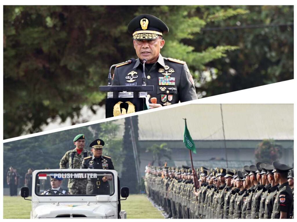 Dankodiklatad Dr. Mohamad Hasan menyematkan tanda pangkat saat penutupan Dikmata TNI AD Gelombang I TA 2026 di Lembang.