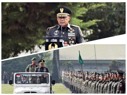 Dankodiklatad Dr. Mohamad Hasan menyematkan tanda pangkat saat penutupan Dikmata TNI AD Gelombang I TA 2026 di Lembang.