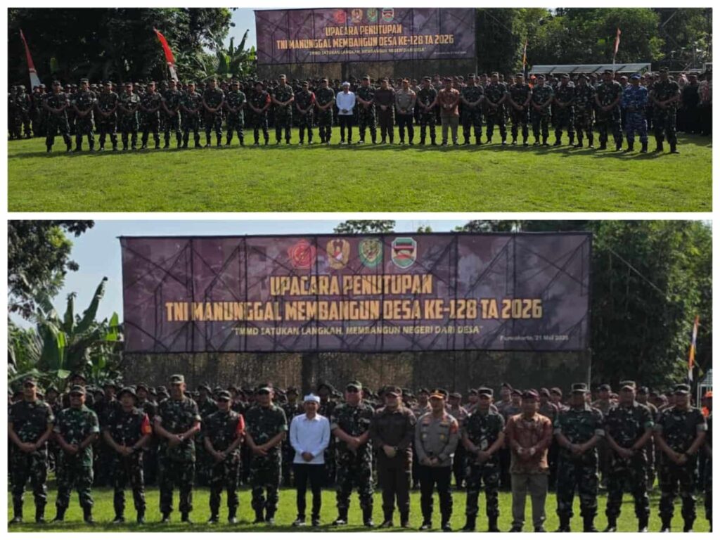 Penandatanganan naskah penyerahan hasil proyek infrastruktur TMMD Ke-128 antara Dansatgas dan Pemerintah Daerah disaksikan langsung oleh Pangdam III/Siliwangi Mayjen TNI Kosasih.