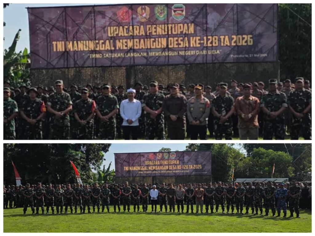 Pangdam III/Siliwangi Mayjen TNI Kosasih, S.E., M.M., saat memberikan amanat pada upacara penutupan TMMD Ke-128 Tahun Anggaran 2026 yang berlangsung khidmat di Purwakarta, Kamis (21/5/2026).