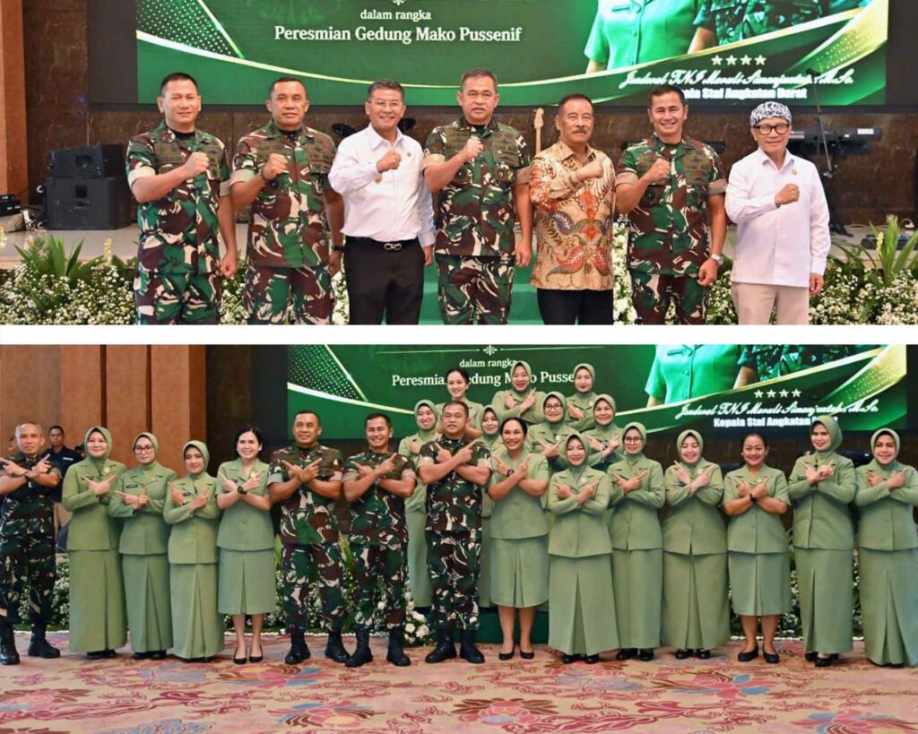 Dankodiklatad Letjen TNI Mohamad Hasan mendampingi Kasad dalam peninjauan fasilitas baru Mako Pussenif.