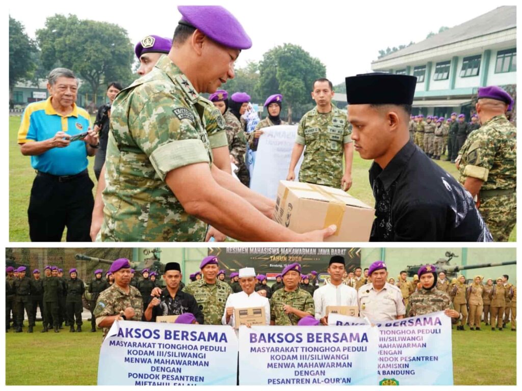 Pangdam III/Siliwangi Mayjen TNI Kosasih menyerahkan bantuan sembako secara simbolis kepada perwakilan pondok pesantren saat HUT ke-67 Menwa Mahawarman.