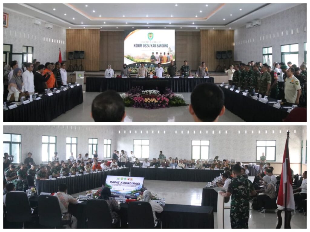 Suasana rapat koordinasi lintas sektoral penanggulangan sampah, limbah, dan banjir Citarum di Makodim Kabupaten Bandung.