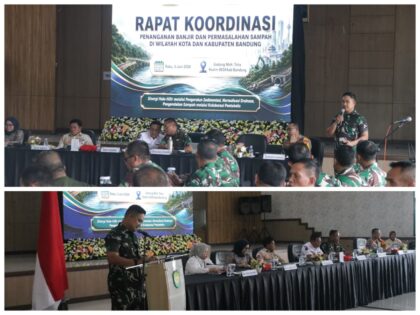 Dandim 0624 Kab Bandung Letkol Kav Samto Betah memimpin rapat koordinasi penanganan banjir DAS Citarum.