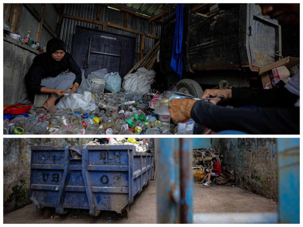 Foto tumpukan sampah di salah satu Tempat Pembuangan Sementara (TPS) di Bandung atau truk sampah yang mengantre.